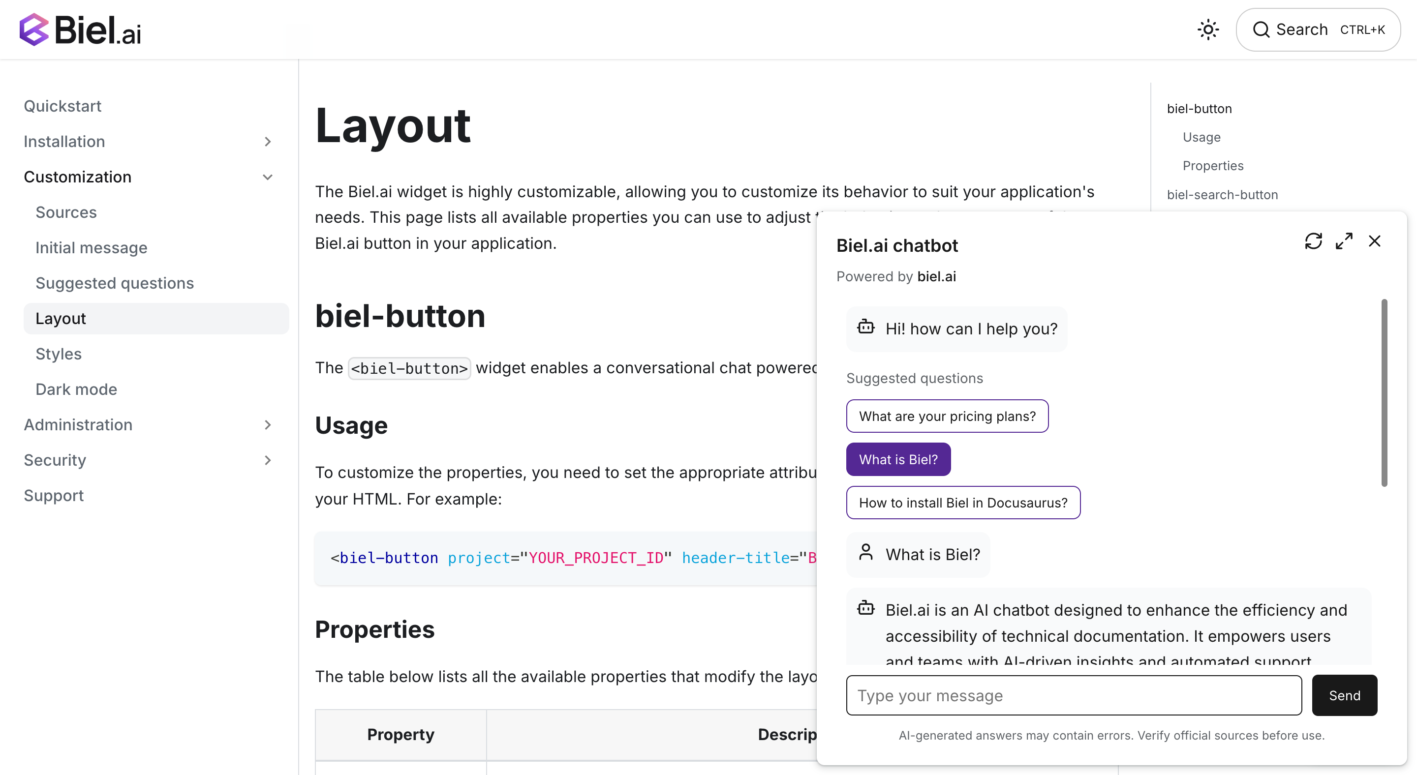 Biel.ai Chat Interface